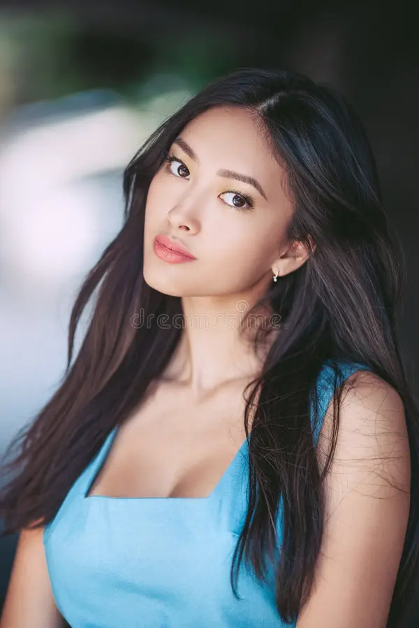attractive asian woman portrait woman portrait happy lovely beautiful mixed race asian caucasian young girl looking camera 107882882